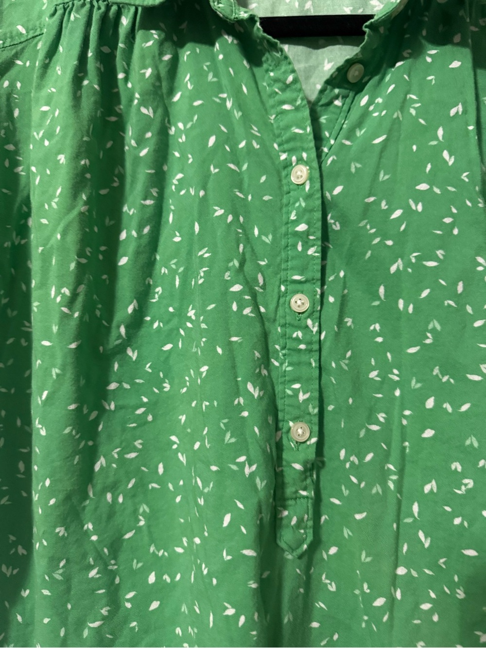 LOFT Green Printed Cap-Sleeve Button Front Blouse-M - Picture 3 of 9